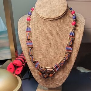 Bold Blue and Red Layered Necklace